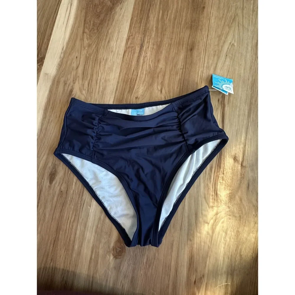 NWT Draper James Navy Side Shirred High Waist Bikini Bottom Size XS